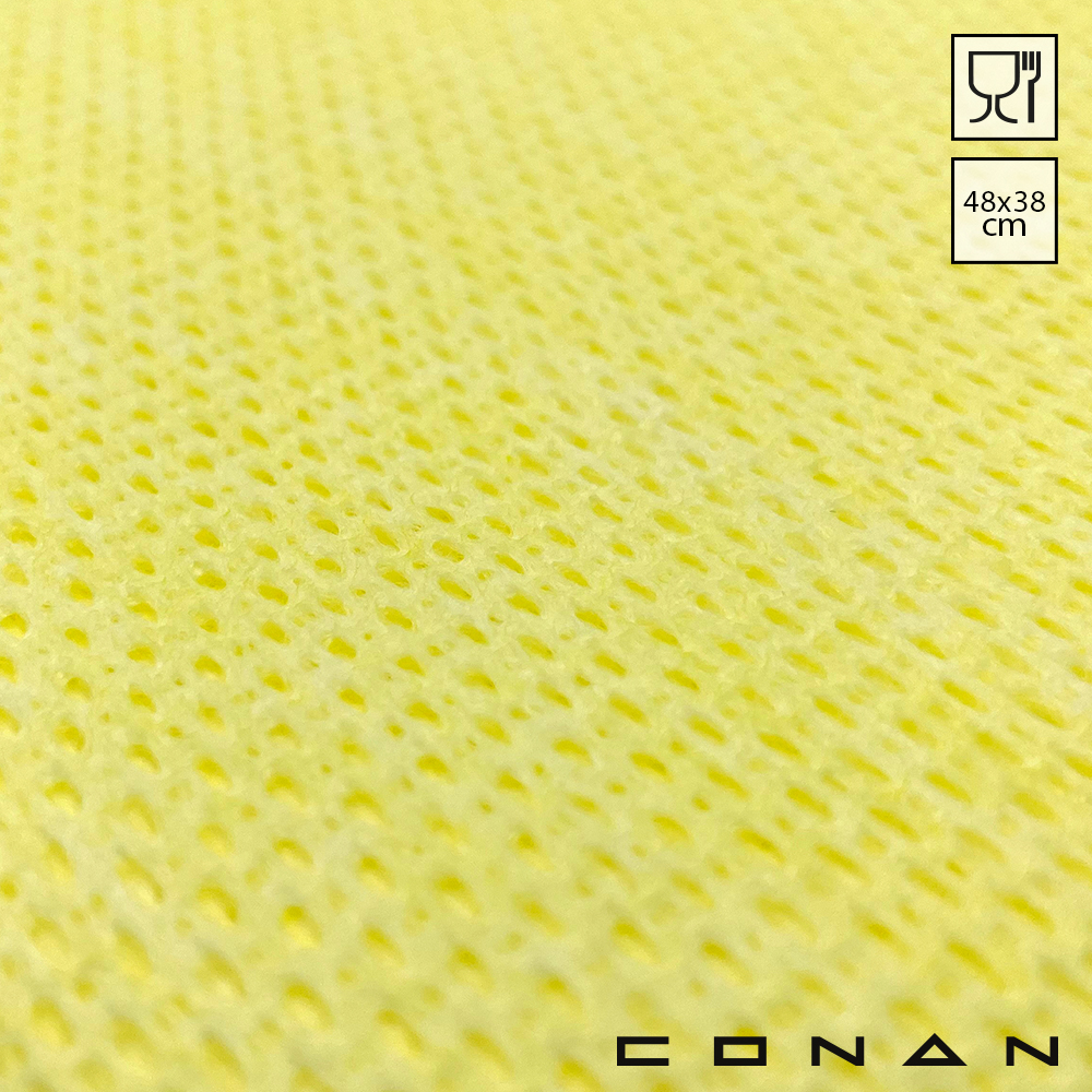 Een close-up van de Conan Color Wipe gele poetsdoek
