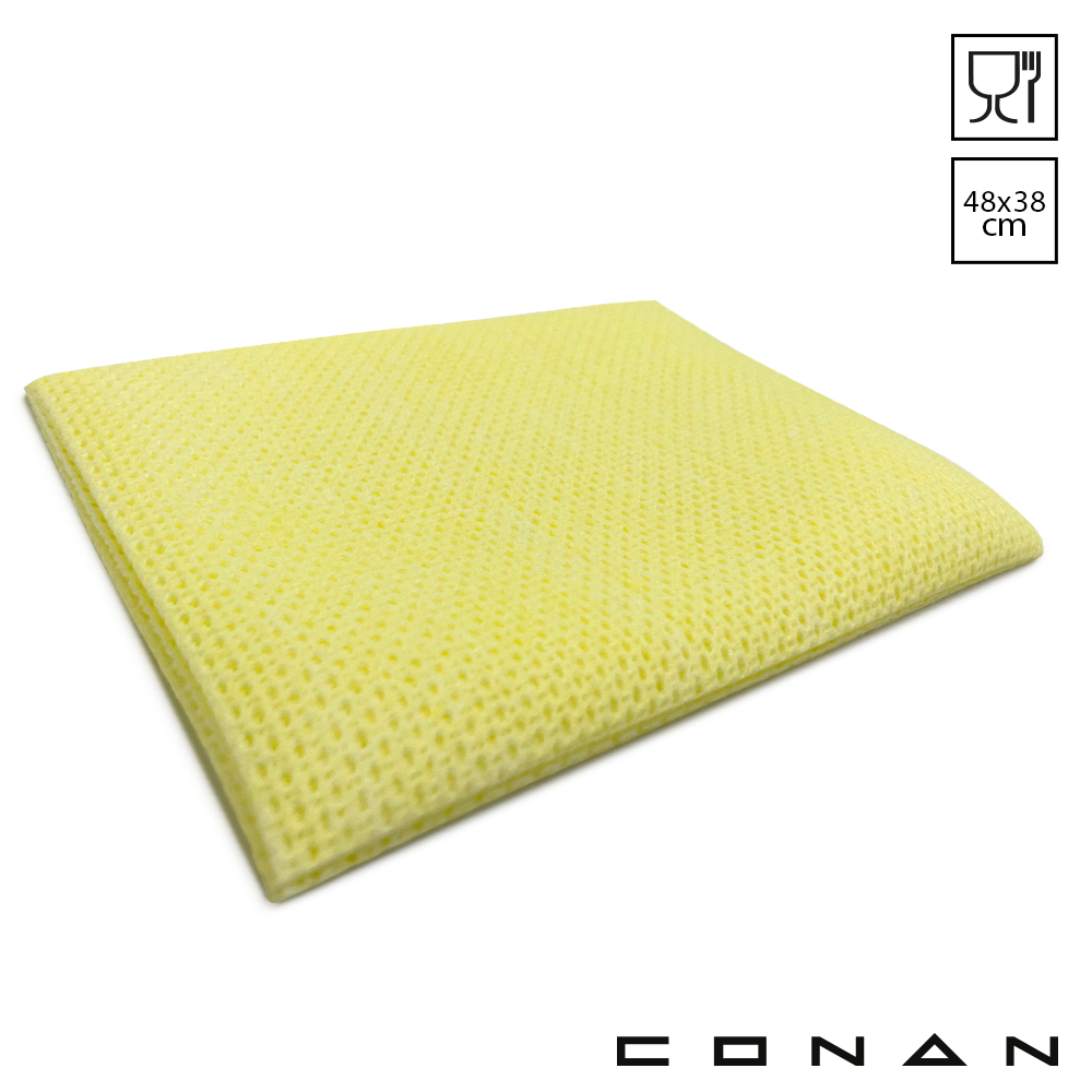 Gele Conan Color Wipe poetsdoek op een witte achtergrond