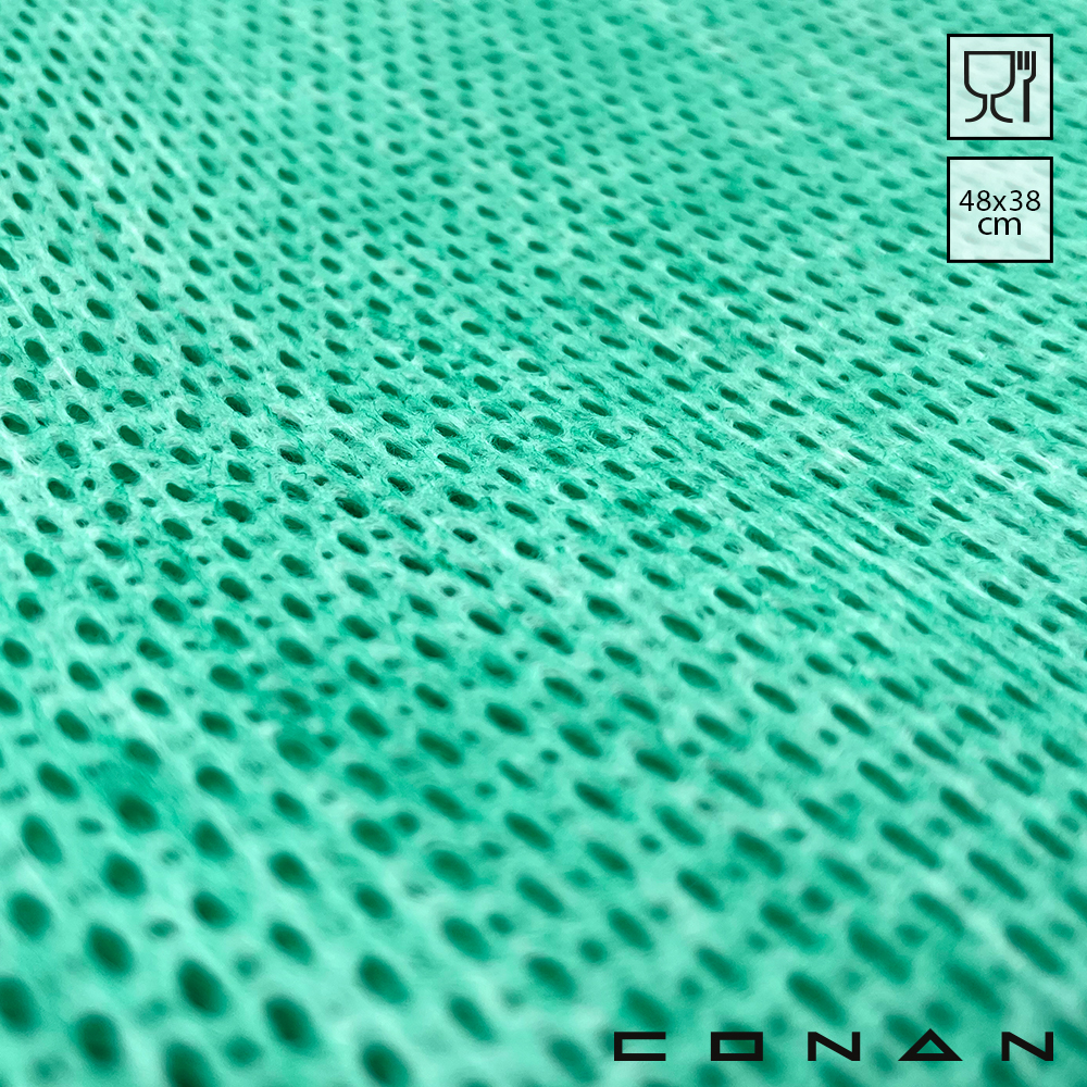 Een close-up van de Conan Color Wipe groene poetsdoek
