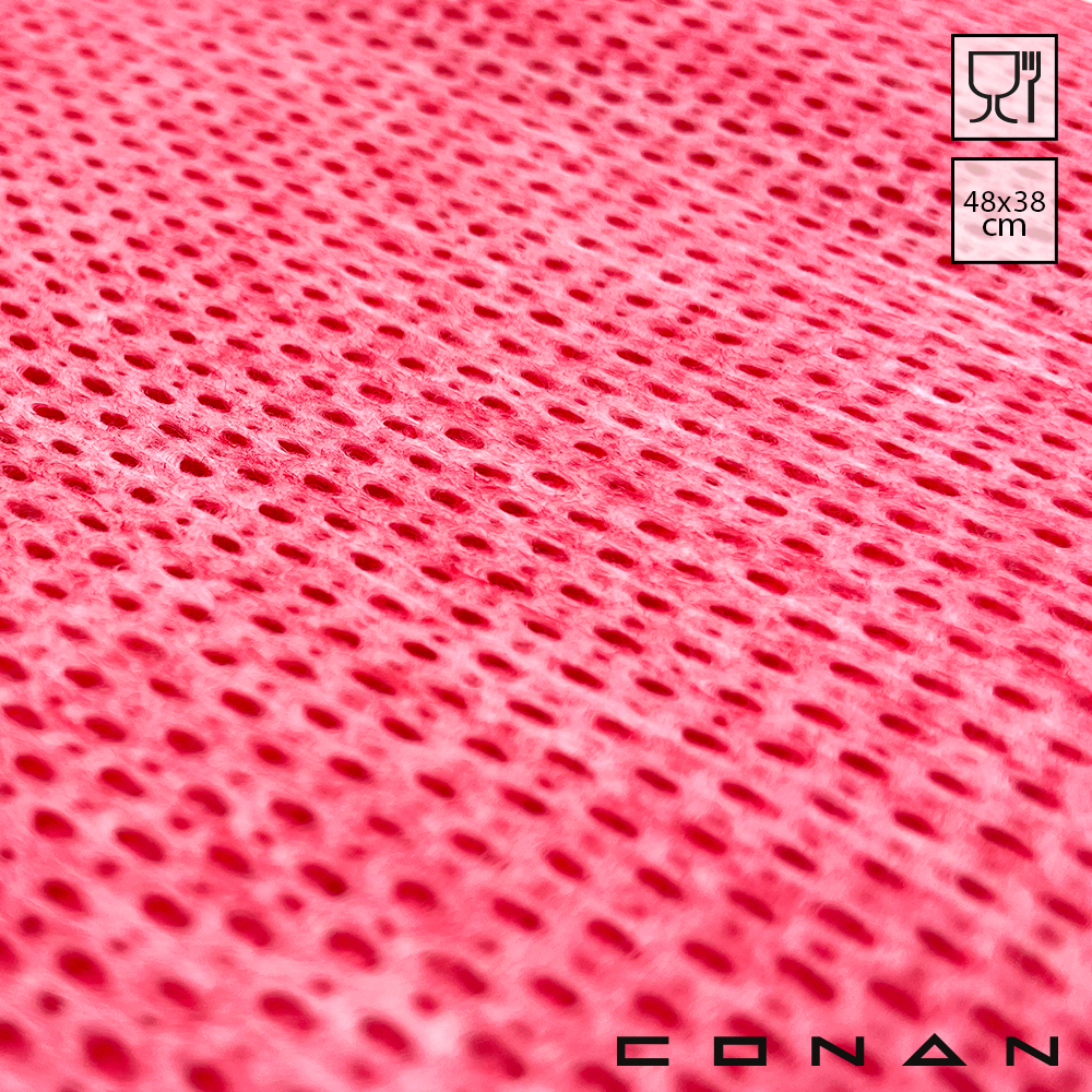 Een close-up van de Conan Color Wipe rode poetsdoek