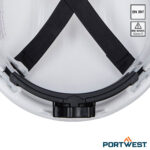 Detail van de binnenzijde van de Portwest PS57 Expert Base witte veiligheidshelm.