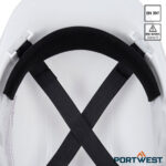 Detail van de binnenzijde van de Portwest PS57 Expert Base witte veiligheidshelm.