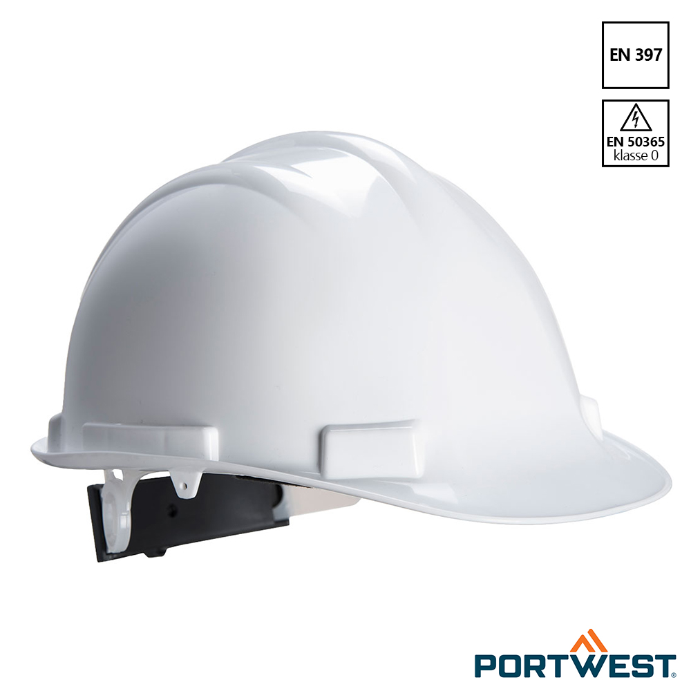 Portwest PS57 Expert Base witte veiligheidshelm met verstelbare hoofdband.