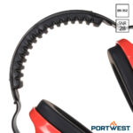 Portwest PW48 PW Klassieke Plus gehoorkappen detail van de zwarte verstelbare hoofdband.