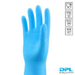 Rechter DPL Nova handschoenen afgebeeld met normeringen ernaast.