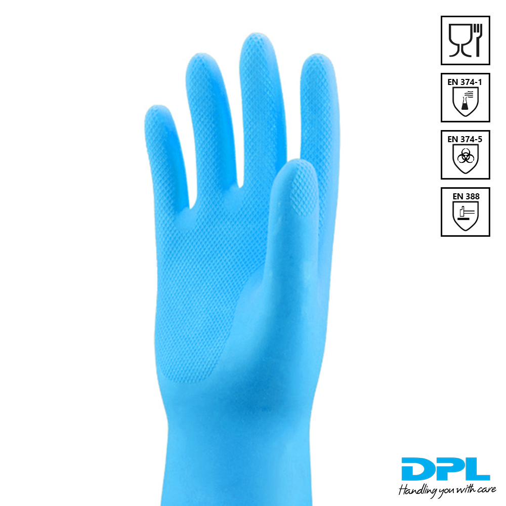 Rechter DPL Nova handschoenen afgebeeld met normeringen ernaast.