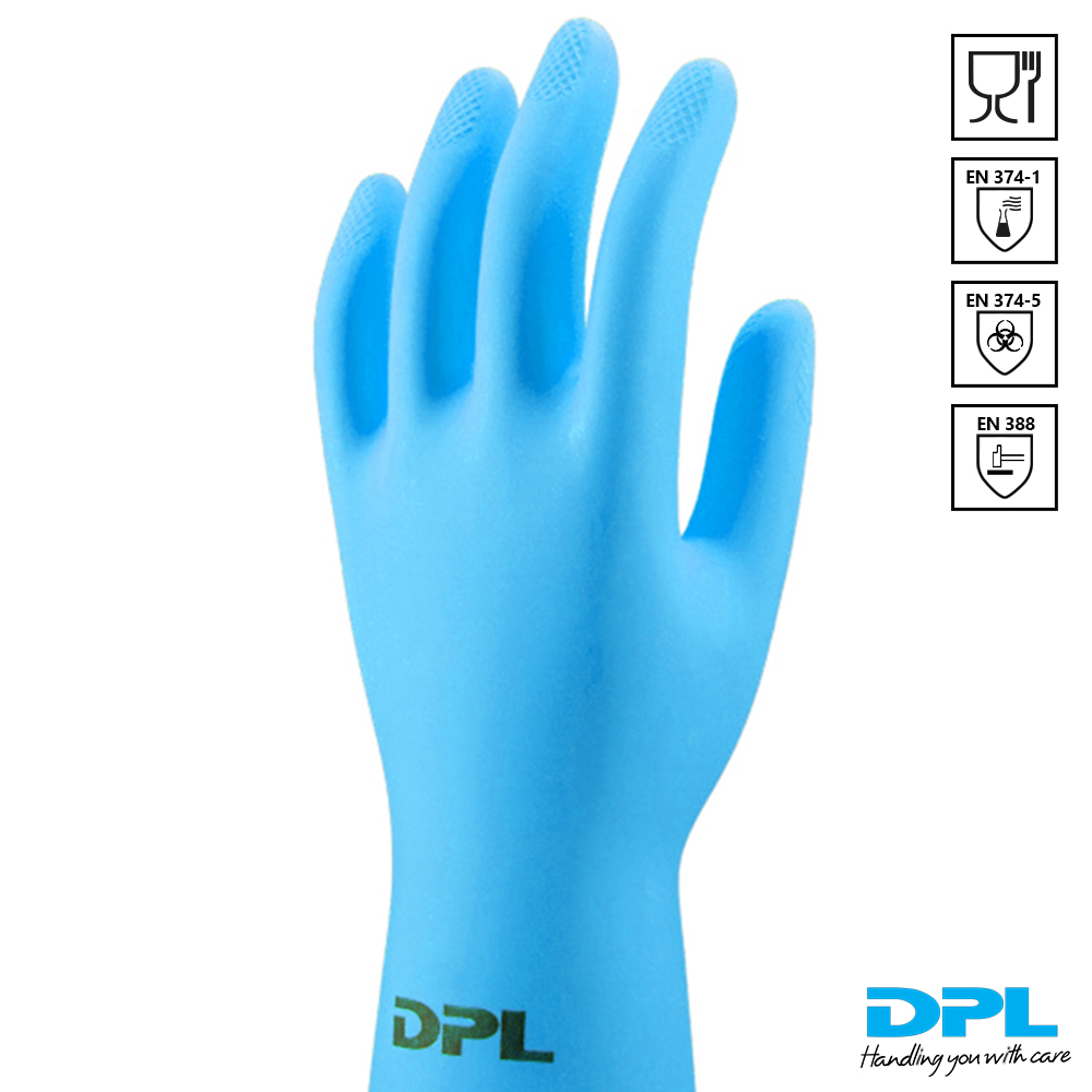 Linker DPL Nova handschoenen afgebeeld met normeringen ernaast.