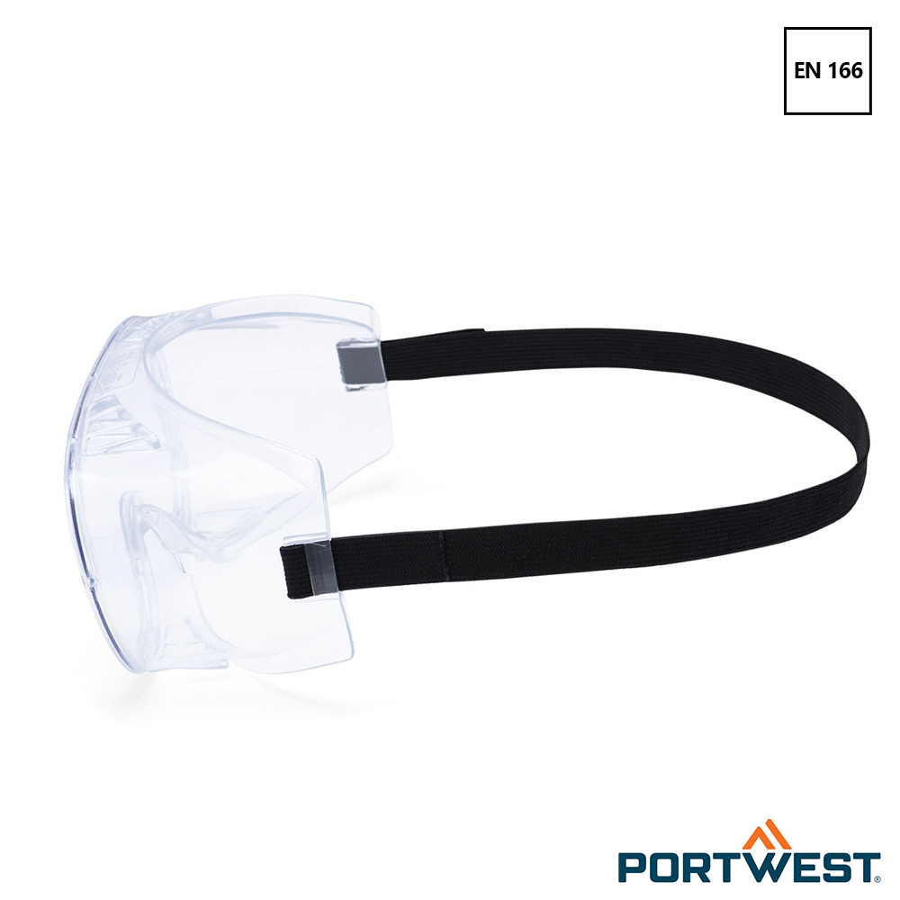Portwest PS21 Chemische Ruimzichtbril vanaf de zijkant gezien.