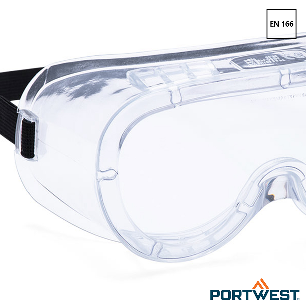 Portwest PS21 Chemische Ruimzichtbril detail vanaf de voorkant gezien.