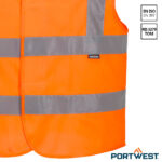 Portwest C470 detail voorzijde oranje Hi-Vis fluorescerende veiligheidshesje