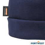 Detail van de Portwest marineblauwe HA10 klassieke isolerende fleece muts