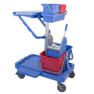 Werkwagen met 4 zwenkwielen en kunststof frame complete set