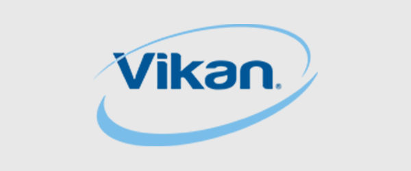 Logo en beeldmerk van Vikan met blauwe swoosh.