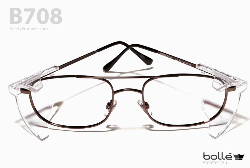 Een afbeelding van een Bollé Safety B708 bril op een witte achtergrond
