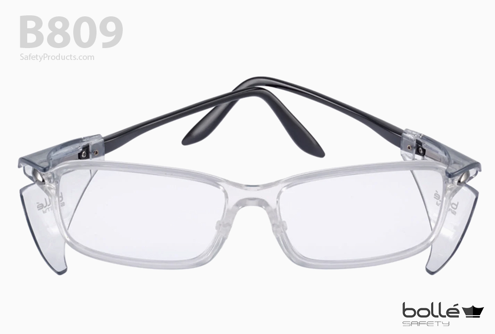 Een afbeelding van een Bollé Safety B809 bril op een witte achtergrond