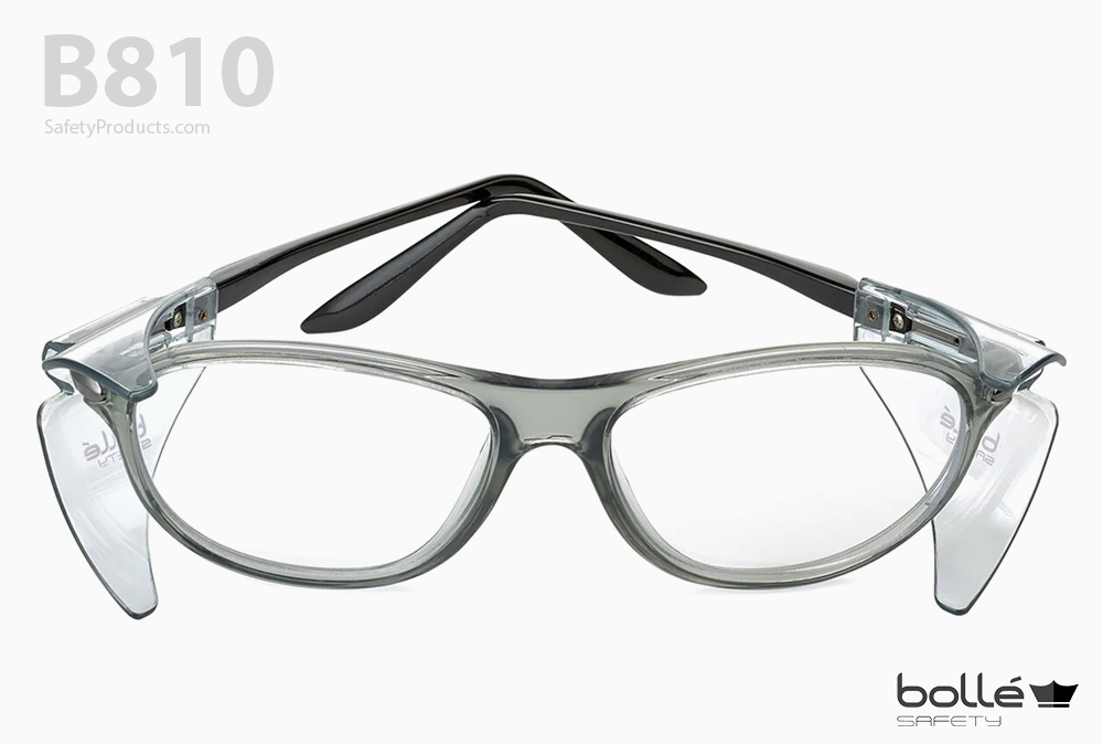 Een afbeelding van een Bollé Safety B810 bril op een witte achtergrond