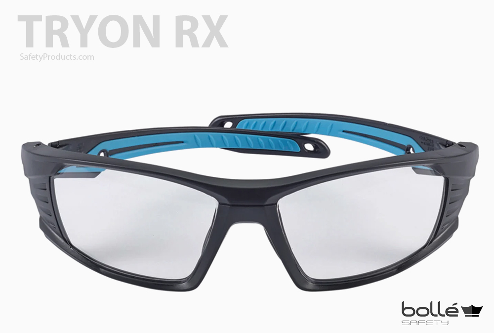 Een afbeelding van een Bollé Safety TRYON RX bril op een witte achtergrond