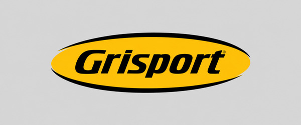 Grisport-logo in zwarte letters op een gele achtergrond, geplaatst op een lichtgrijze achtergrond.