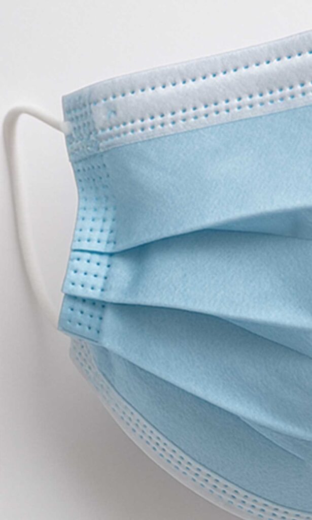 A close-up of a hygienic disposable face mask.