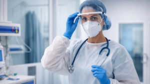 Personal protective equipment and hygiene products such as gloves, mask, safety goggles and hand disinfection for infection prevention with Nipah.