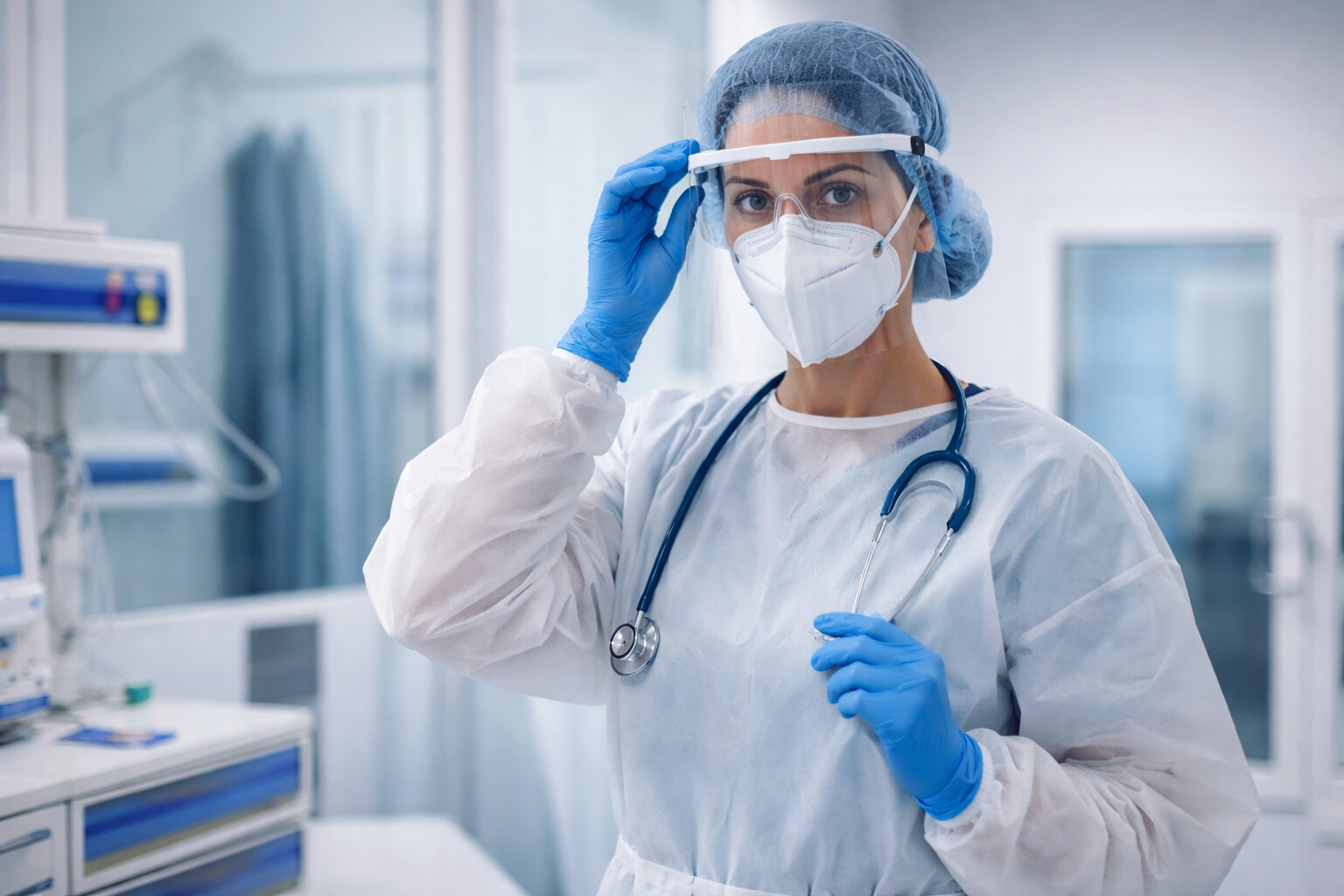 Personal protective equipment and hygiene products such as gloves, mask, safety goggles and hand disinfection for infection prevention with Nipah.