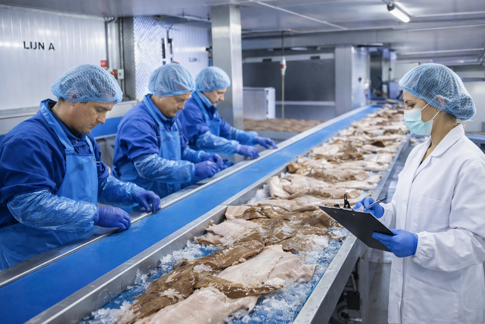 Quality control on a fish processing line in a production facility