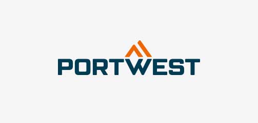 Image of the Portwest logo with brand name and orange symbol
