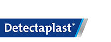 Detectaplast logo in white on a blue bar with grey and blue accent