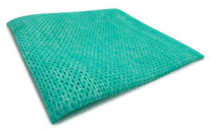 A green food-grade cleaning cloth with an open fibre structure