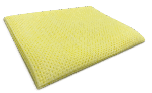 An image of a yellow food-grade cleaning cloth with an open fibre structure