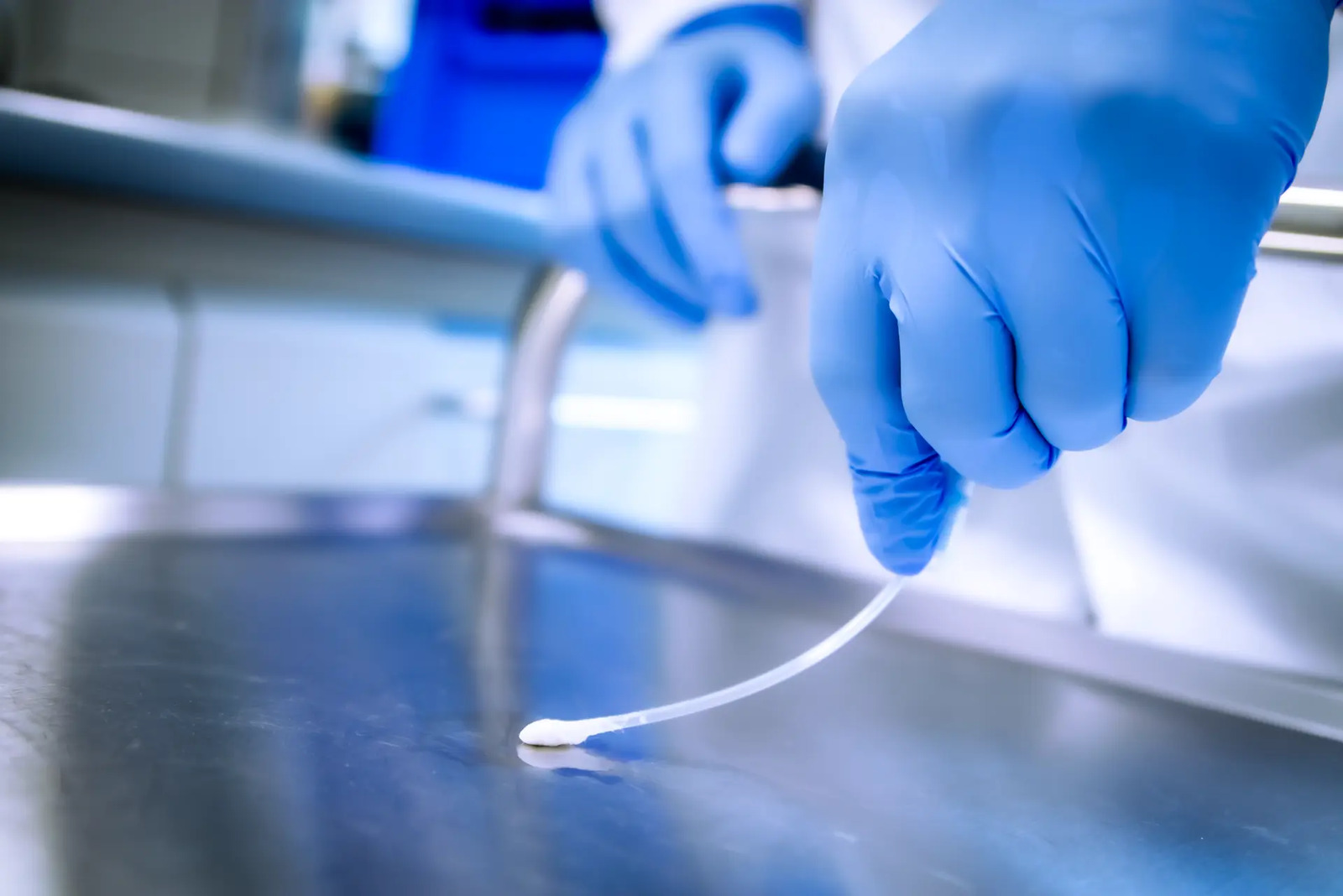 ATP swab test on a stainless steel surface in the food industry